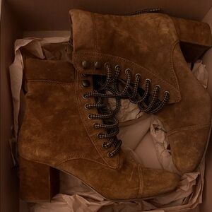 Miu Miu Tan Suede Lace Up Boots